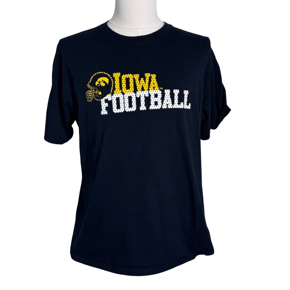 UNIVERSITY OF IOWA HAWKEYES Men's Large Black Gold Ultra Cotton Football T-Shirt